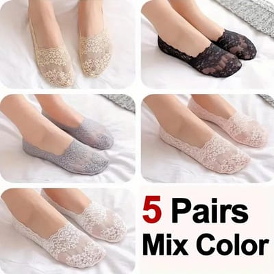 1/5 Paar Dames Zomer Dunne Open Teen Siliconen Antislip Onzichtbare Hiel Minder Sokken Zweetabsorberend Ademend Zacht Casual Sokken One Size beige