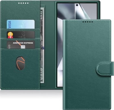Geschikt voor Samsung Galaxy S24 Ultra 5G - Portemonnee - Pasjeshouder - Standfunctie - Magnetische Flip Hoesje - Groen