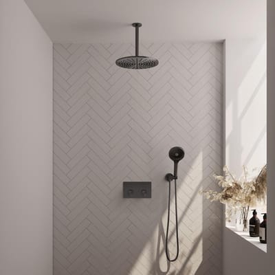 Brauer Gunmetal Carving Thermostatische Regendoucheset Inbouw - Hoofddouche 30 cm - Met Drukknoppen - Handdouche 3 Standen - Doucheslang - Wandaansluitbocht - Gunmetal