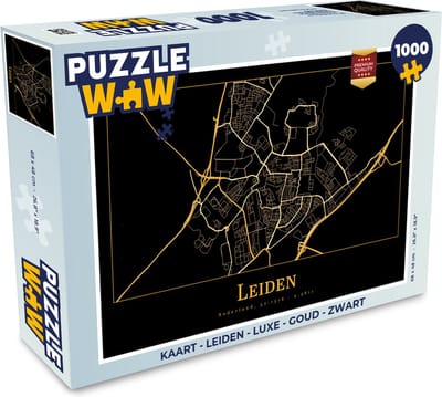 Puzzel Kaart - Leiden - Luxe - Goud - Zwart - Legpuzzel - Puzzel 1000 stukjes volwassenen