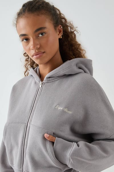 Dames DSGN Studio Deep Hem Boxy Crop Zip Through Hooded Tracksuit | Houtskool | Maat: 3XL
