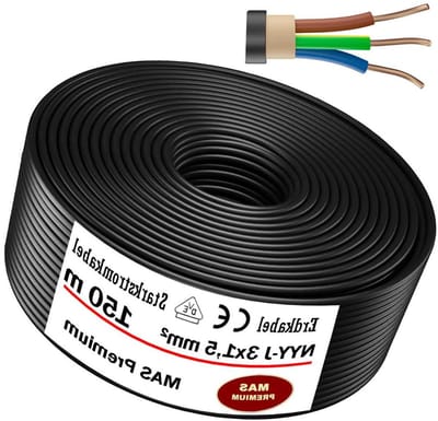 Aardkabel Krachtstroomkabel - Elektriciteitskabel NYY-J - Ondergrondse Installatie - Vlamvertragende Mantel - 150 meter - Zwart
