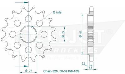 Pignon de sortie de boite Esjot pour Moto Suzuki 1000 Gsx-R 2011 à 2014 16 dents pas 520 Neuf