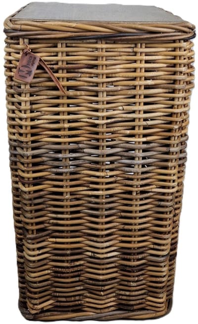 Migo Styling - Plantenzuil - Bloemenzuil -Plantenstandaard - Rotan zuil - Brown - Houten Plateau - Hoogte 70 cm - Riet