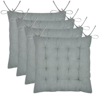 Stof Textile stoelkussen Coline - 4x - mintgroen - 38 x 38 x 4 cm - touwtjes sluiting - zitkussens - binnen/buiten