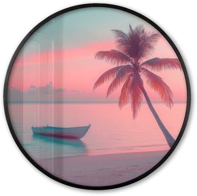 Poster in lijst Rond - Fotolijst 60x60 cm - Posters - Zee - Boot - Zonsondergang - Ronde posterlijst zwart - Decoratie - Wanddecoratie woonkamer - Muurdecoratie slaapkamer