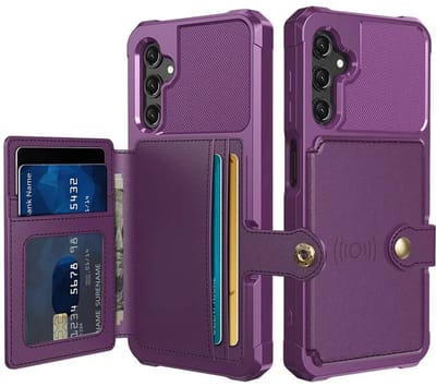 Portemonnee Hoesje Geschikt voor Samsung Galaxy A15 - Back Cover met Pasjeshouder - Telefoonhoesje voor Pinpas - Kaarthouder op Achterkant - Case met Magneet Paars