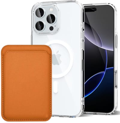 Shockproof Anti Shock Back Cover Hoesje Compatibel met MagSafe Geschikt voor: Apple iPhone 16 Pro Max met Magnetische Pasjeshouder - Lichtbruin