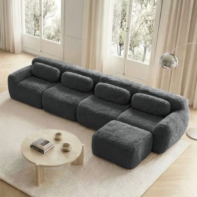 MODFU Modulaire Hoekbank - L-Vormig - Minimalistisch - Voor Woonkamer - Pluche - Grijs