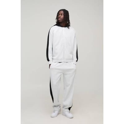 Oversized Trainingspak Met Panelen Ritshoodie En Relaxed Joggingbroek | Grey Marl | Size XS