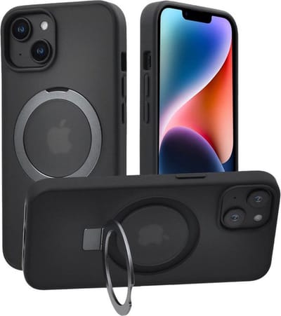 Hoesje geschikt voor iPhone 14 Hoes Zwart - Geschikt voor MagSafe - Telefoonstandaard - Popsockets style Kickstand edition