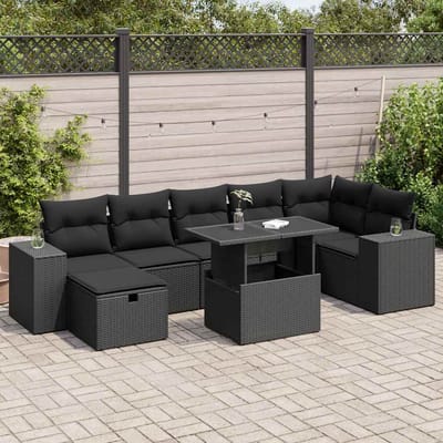 vidaXL - 5-delige - Loungeset - met - kussens - poly - rattan - zwart