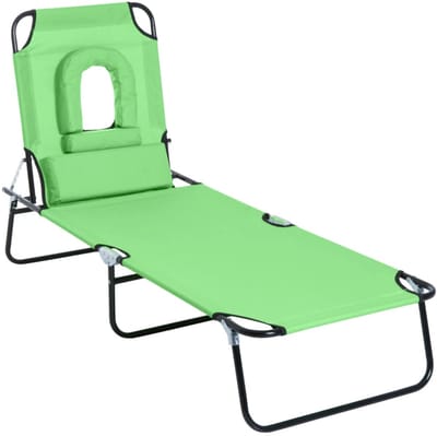 Opklapbare Ligstoel - Ligbed met Leesvenster, Waterafstotende Hoes & Kussen - Tuinstoel - Strandstoel - Campingligstoel - tot 120 kg - Zonnebed - Relaxstoel voor Tuin, Terras, Zwembad & Balkon - Groen
