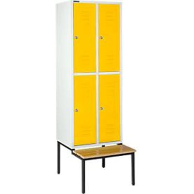 Schäfer Shop Select Kledinglocker, met zitbank, 2x2 compartimenten 400 mm, cilinderslot, Deur koolzaadgeel