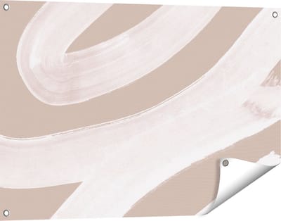 Gards Tuinposter Abstracte Kunst - Witte Strepen op Beige - 90x60 cm - Tuindoek - Tuindecoratie - Wanddecoratie buiten - Tuinschilderij