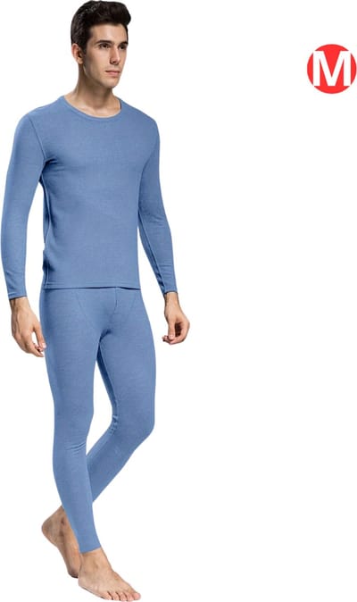 Livano Thermokleding Set - Thermobroek - Thermoshirt - Thermo - Beenverwarmers - Voor Heren - Fleece - Broek + Shirt - Lichtblauw - Maat S