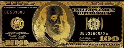 Fine Asianliving Pop Art Dollar Biljet Zwart Goud Digitale Print 150x60cm