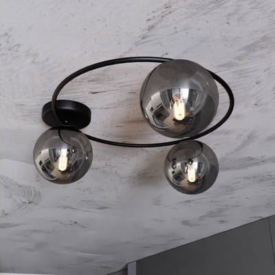 Euluna - plafondlamp - 3lichts - staal, glas - H: 20 cm - E14 - zwart, grafiet