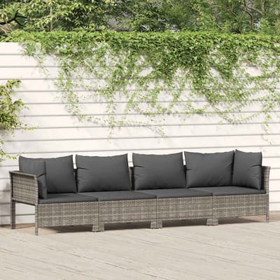 vidaXL - 4-delige - tuinloungeset - met - kussens - grijs - poly - rattan