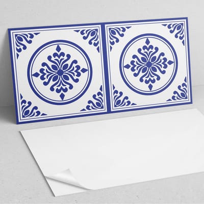 Coloray Wandpanelen Zelfklevend - Patroon met cirkels en bloemen PVC Wandpaneel - 100 cm x 50 cm - Blauw Wandbekleding Zelfklevend - 1 stuk - Texturen Wandpanelen Zelfklevend - Wandbord Keuken - Wandpaneel Badkamer