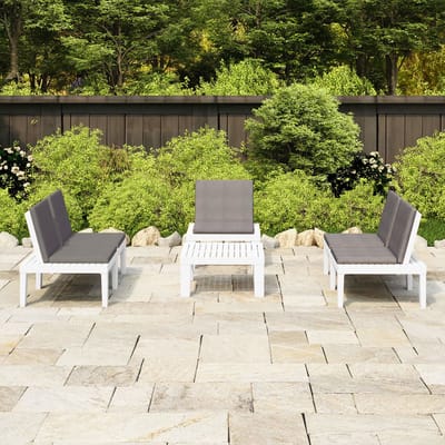 vidaXL - 4-delige - Loungeset - met - kussens - kunststof - wit