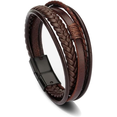1 Europese en Amerikaanse Retro HEREN Magnetische Gesp Armband, PU Legering Geweven Leren Armband, Koppel Armband Trend-808057 21cm black