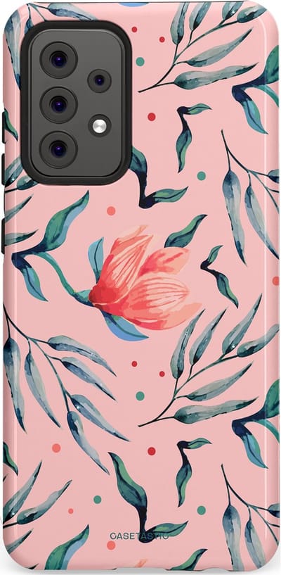 Casetastic hoesje geschikt voor Samsung Galaxy A52 (2021) 5G / Samsung Galaxy A52 (2021) 4G - Dubbellaagse bescherming - Roze Bloemen en Takken - Fashion Case - Lichtroze Zilver Perzik