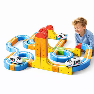 Joyage Elektrische Treinbaan – 127-delig – Educatief Speelgoed - Trein Speelgoed electrische - Cube track - Montessori Speelgoed – Fijne Motoriek – Meisjes Speelgoed 3 jaar 4 jaar 5 jaar 6 jaar 7 jaar - Peuter speelgoed jongens speelgoed meisjes