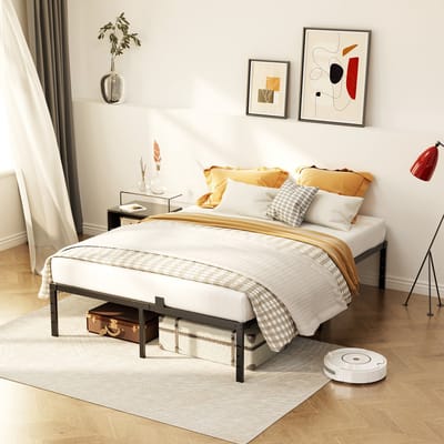 KUTAS Metalen Bed 140x190 cm - Minimalistisch Bedframe - Stevig - Stil - Anti Slip - Grote Opbergruimte - Schroefloze Montage - IJzeren Bed - Duurzaam - Roestvrij - Ideaal voor Kleine Woningen Kinderkamers en Logeerkamers