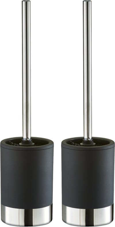 Zeller Toiletborstel in houder - 2x stuks - RVS - zwart - rubber coating - D10 x H41 cm - wc borstels