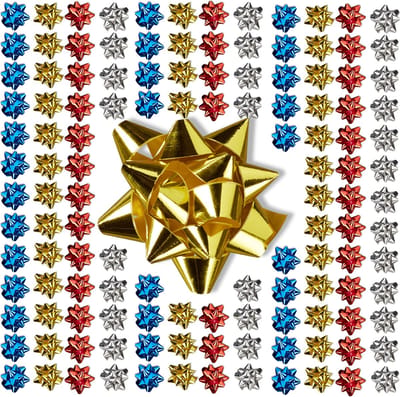 cadeaustrik set van 200 - zelfklevend - kerst - 5x5 cm - meerdere kleuren