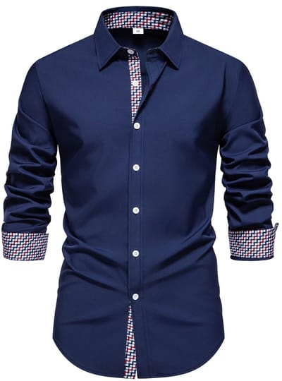 ALLTHEMEN Mannen Chambray Ruit Overhemd - Slank Fit Kreukvrij - M
