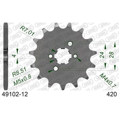 Stalen motortandwiel voor Afam 420 12 dents