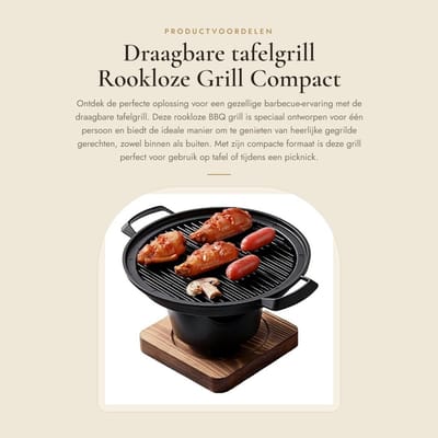 Dailygoods- Tafelgrill Rookloos - Draagbare BBQ Grill - Houtskoolgrill - Mini Tafelblad - Eikenhout/Aluminiumlegering - Binnendiameter 17 cm - Barbecue
