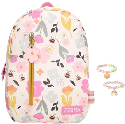 Zebra Rugzak Lily Flowers and Bees - rugtas, schooltas, kinderrugzak + armbandje