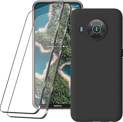 HB Hoesje en Glas Geschikt voor Nokia X20 Zwart - Siliconen Back Cover + 2x Glazen Screenprotector