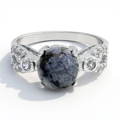 Cavill - Zilveren Ring - 925 Sterling Zilver - 2,19 ct Sneeuwvlokkenobsidiaan & 0,31 ct Witte Topaas - Elegante Handgemaakte Ring Maat 17