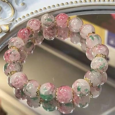 Charme Kersenbloesem Geglazuurde Ijs Krakende Armband Charmante Natuurlijke Kleuren Kristal Kralen Armband Dames Sieraden roze