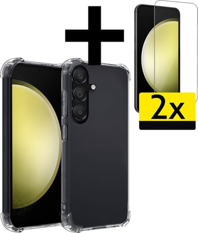 Hoesje - Met Screenprotector - 2 Stuks - Geschikt voor Samsung Galaxy S23 FE - Sterk & Shockproof - Siliconen Case - Back Cover - Telefoon Hoes - Shock Proof - Telefoonhoesjes - Transparant