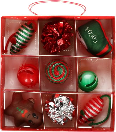 Cats collection Katten/poezen speelgoed - 9x st speeltjes in kerstboom giftbox - kerstcadeau