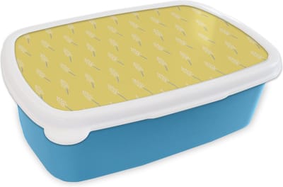 Broodtrommel Blauw - Lunchbox - Brooddoos - Bloemen - Pastel - Patronen - 18x12x6 cm - Kinderen - Jongen