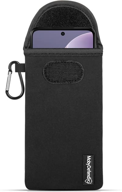 MobyDefend Hoesje - Geschikt voor Motorola Moto E15 - Neopreen Pouch Met Karabijnhaak - Insteek - Riemlus - Zwart