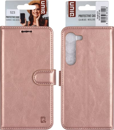 UNIQ Accessory Galaxy S23 Book Case hoesje - Pasjeshouder voor 3 pasjes - Magneetsluiting - Hanger - Rose Gold