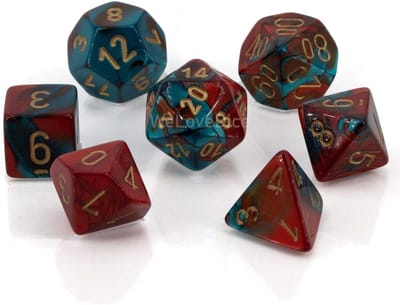 Dobbelstenen Set - Spelonderdelen - Rollenspellen - Zeven Stuks - Standaard Formaat - Rood-Blauw Goud