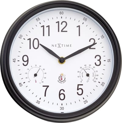 NeXtime Jasmine – Weerstation Wandklok – 23.5 cm – Metaal – Wit – Weerbestendig