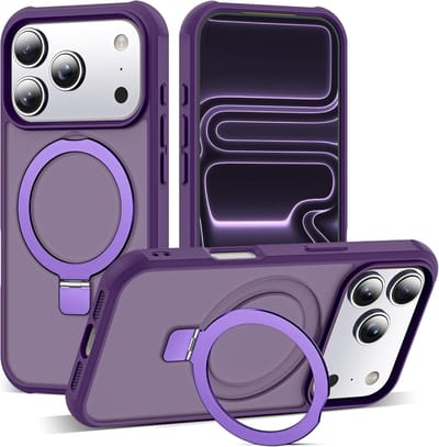 Oneay 1 stuk - Telefoonhoesje voor iPhone 17 Pro met onzichtbare magnetische O-ring standaard, semi-transparant hoesje van militaire kwaliteit voor iPhone 17 Pro 6,3 inch