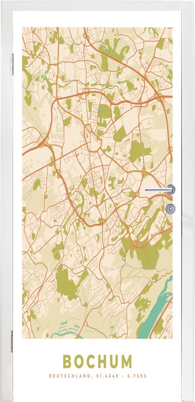 Deursticker Plattegrond - Bochum - Kaart - Vintage - Stadskaart - 95x235 cm - Deurposter