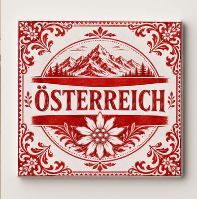 Oostenrijk Decoratieve Keramische Tegel – Österreich Alpen Berg Wandtegel – Rood Wit Edelweiss Heritage Souvenir Cadeau