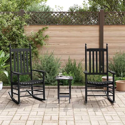 vidaXL - Schommelstoelen - 2 - st - met - inklapbare - tafel - populierenhout - zwart