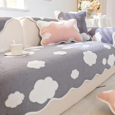 Bankhoes met golvende randen Antislip hoezen Wolken Pluche Bankhoes Voor Woonkamer 1/2/3/4 Zits Universele Bankhanddoek Mat Decor 70x70cm 1pcs